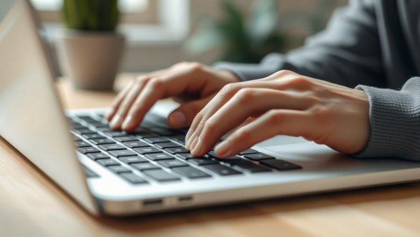 Hands typing on laptop for Datenschutz im Internetzeitalter.