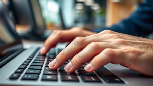 Verstoß gegen den Datenschutz: Close-up of fingers typing on keyboard.