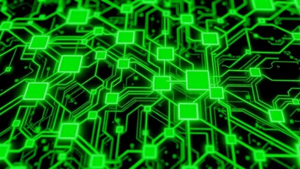 Biometrische Überwachung digital pattern with green rectangles.