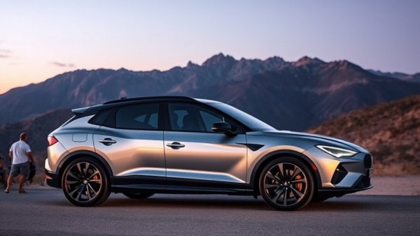 Cupra Tavascan leasing in a purple mountain landscape.