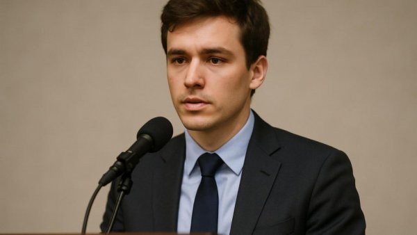 Focused young man speaking, related to Ausschluss von Jan Wenzel Schmidt AfD.