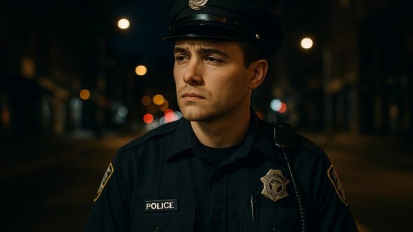 Nachtstreife Dienstgruppe Autoposer police officer on night patrol.