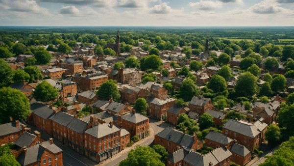 Aerial view of Bad Oldesloe highlighting Bauturbo developments.