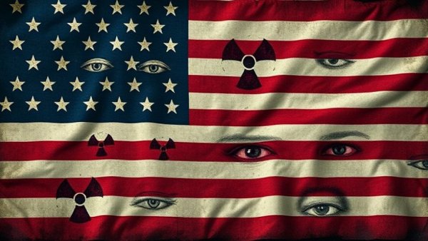 Dystopian American flag with eyes, Anthropic-DOD Konflikt.
