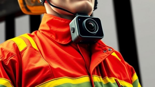 Bodycam on Berlin firefighter's uniform emphasizes safety technology.