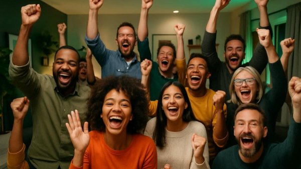 Wahlsieg der Grünen celebration in Baden-Württemberg, jubilant crowd.