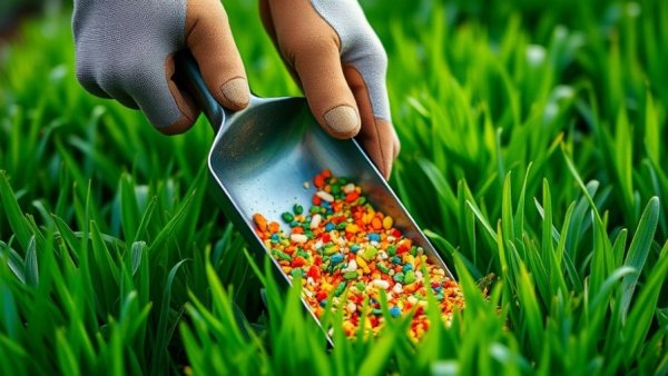 Gardener using fertilizer on lawn, related to Rasendünger Kauf Angebote Amazon.
