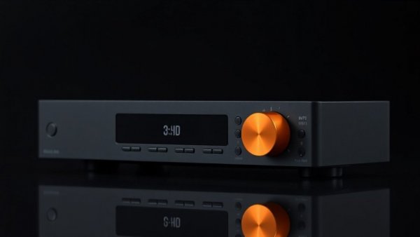 Fosi Audio S3 HiFi-Streamer with orange knob on dark background.