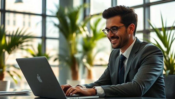 Businessman considering Outlook alternative for Unternehmen.