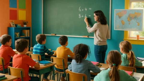 Classroom scene with students and teacher, related to Gastschulabkommen Hamburg Schleswig-Holstein.