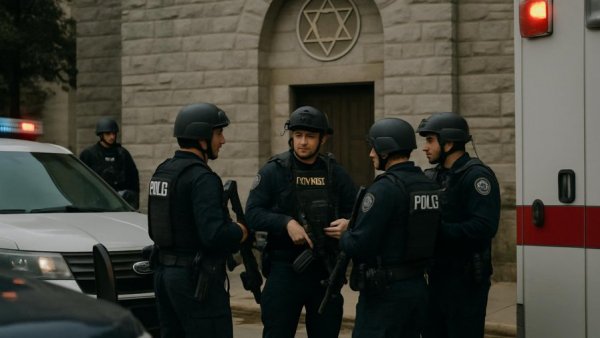 Police and tactical units respond to synagogue attack in Michigan.