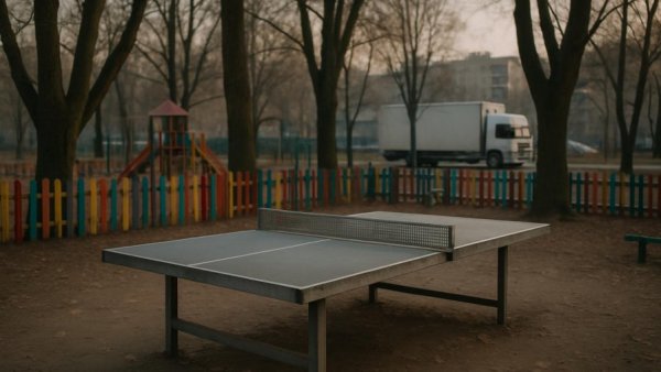 Spielplatz am Hölk Bad Oldesloe with ping pong table and colorful fences.