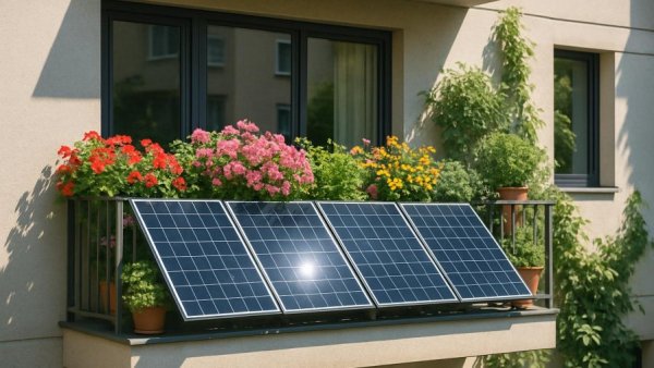 Solar panels with flowers on balcony, related to Balkonkraftwerk Einspeisegrenze 2026.