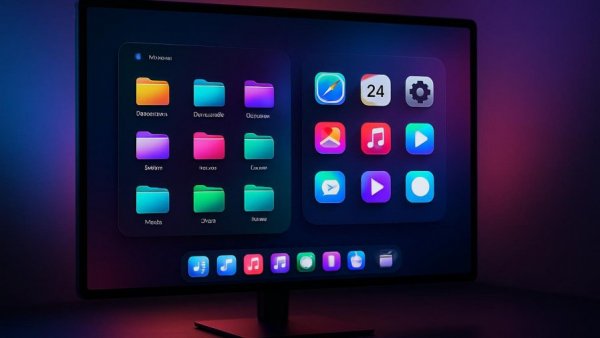 Windows 12 Theme für Linux modern desktop interface with organized folders.