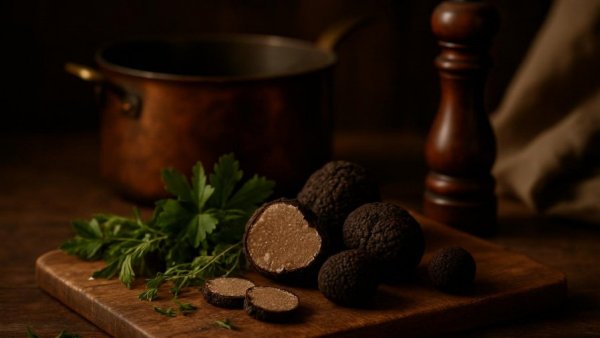 Das perfekte Dinner rustic kitchen setup with cooking tools and ingredients.