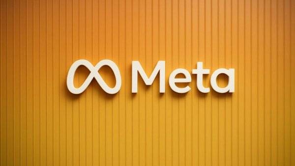 Meta logo on vibrant wall related to Horizon Worlds VR