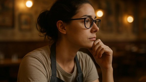 Eisbeinkönigin in Schwerin: woman in a cozy restaurant setting.