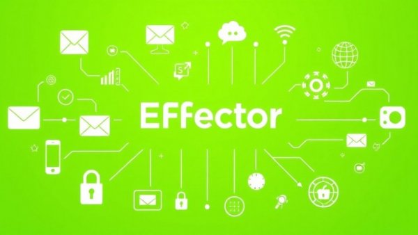 Digital communication concept with various technology icons on green background.