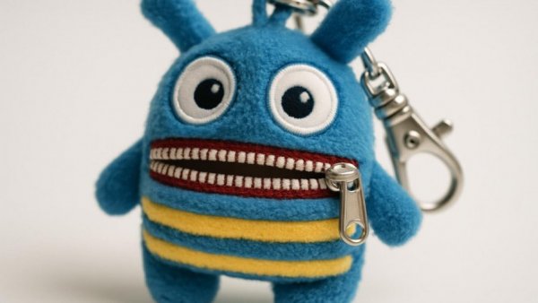 Blue Sorgenfresser Plüschanhänger keychain with big eyes.