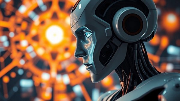 AI robot analyzing data in digital abstract background