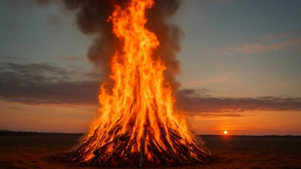 Osterfeuer Schleswig-Holstein 2026, massive bonfire at sunset.