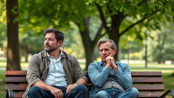 Thoughtful men on bench in scenic park, Netflix Inhalte April 2026.