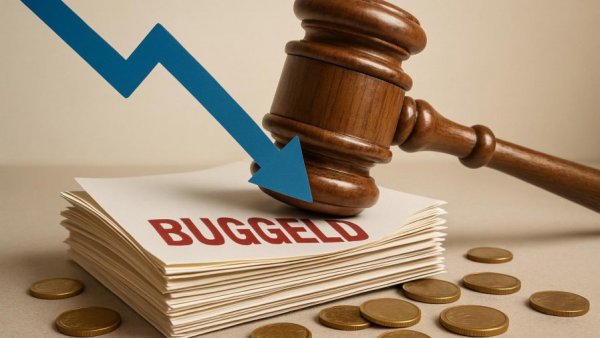 DSGVO-Bußgeld concept with documents and gavel in photorealistic style.