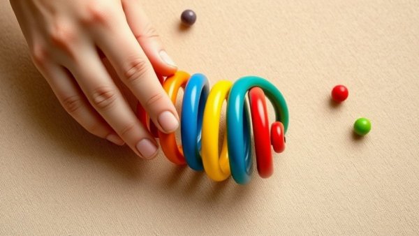 Colorful Spiralballlauf von GRIMM'S Rainbow toy on beige.