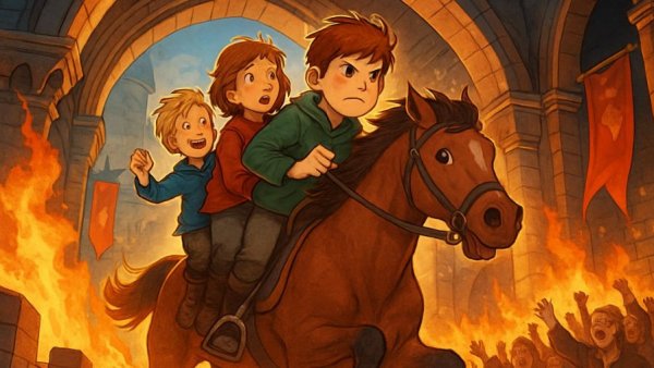 Das Fundbüro der verlorenen Schätze book cover with children on a horse.