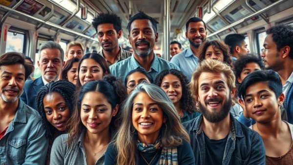 Datenhandel concept with diverse individuals and varied emotions in candid settings.