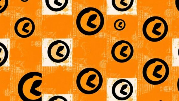 Abstract copyright symbol pattern on orange background, Urheberrecht und Zugang zu Gesetzen.