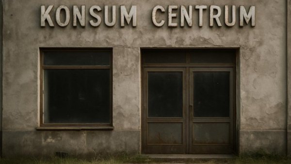 Verbraucherstimmung Deutschland: Vintage storefront with faded letters.