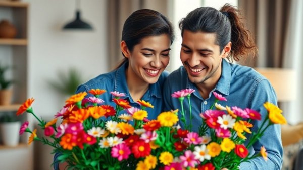 Couple enjoying LEGO Blumen 2026 creating flower arrangements.