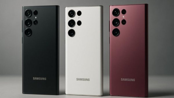 Samsung Galaxy S22 Ultra trio showcasing design and colors.