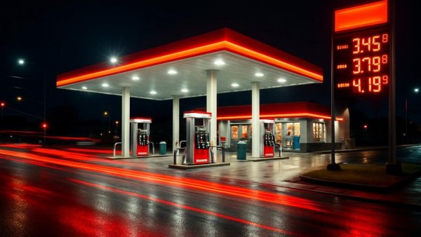 Entlastungspaket der Bundesregierung: Night city gas station scene with light trails