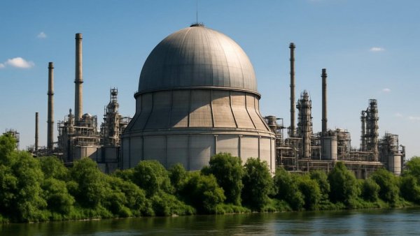 Windkraft-Hafen Brokdorf with industrial building and river