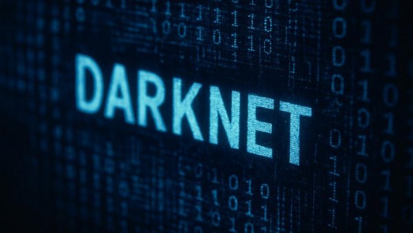 Darknet concept with binary code background.