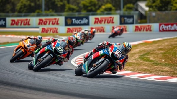 MotoGP bei Sky riders racing intensely on track.