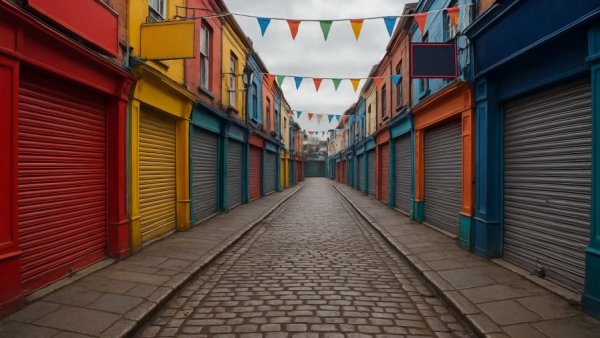 Deserted street with closed shops in Bad Oldesloe