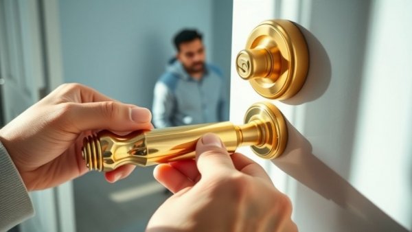 Kleinreparaturen in der Mietwohnung: fixing door handle in sunlight.