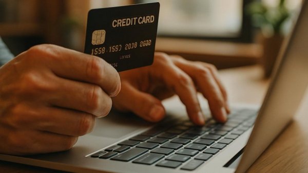 Buy Now Pay Later Regulierungen: Person using credit card on laptop.