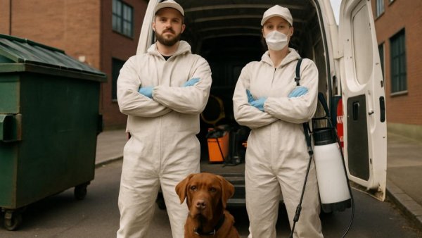 Pest control team in Niedersachsen with dog and van