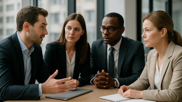 Professionals engaged in a meeting about Sanierungspläne in Glinde.