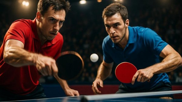 Exciting Tischtennis Bundesliga match with players in intense action.