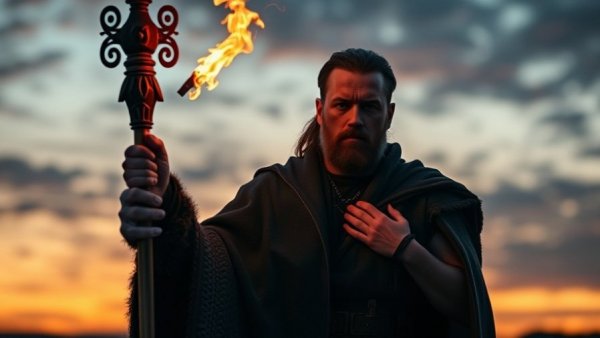 Outlander Staffel 8 streamen: Man and woman with torch at dusk.