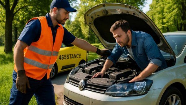 Elektroautos sind zuverlässiger als Verbrenner mit ADAC Pannenhilfe auf der Straße.