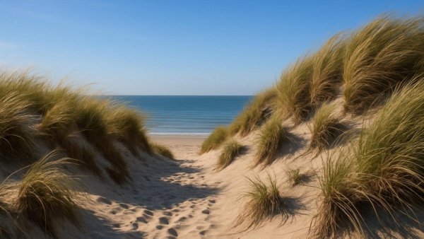 Bedeutung von Zeit in der Natur für Familien, serene coastal landscape.