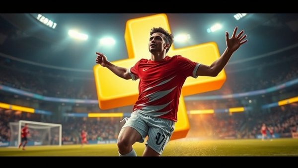 EA Sports FC 26 PS Plus: dynamic player celebration with controller.