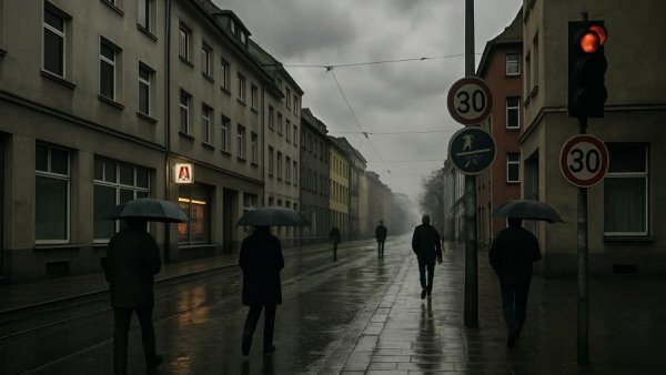 Sinkende Verbraucherstimmung Deutschland: deserted German street scene.