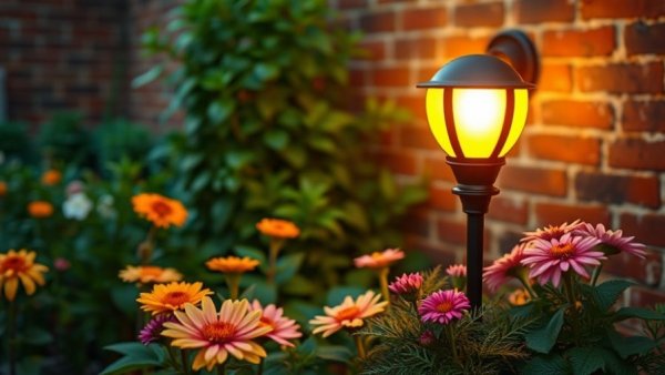 5-Euro-Solarleuchten Aldi glowing warmly in a garden setting.